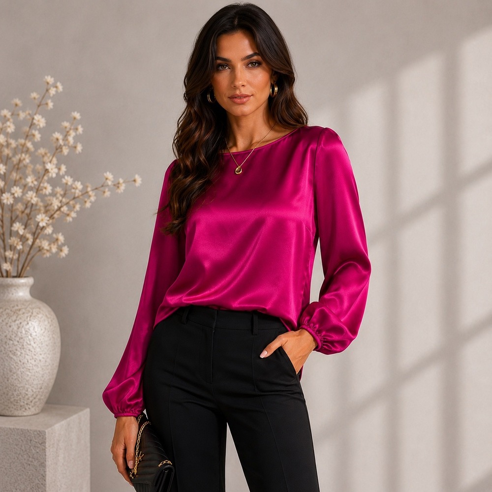 28th‎ & Park Hot Pink Satin Drape Back Blouse Top L NWT 8122000